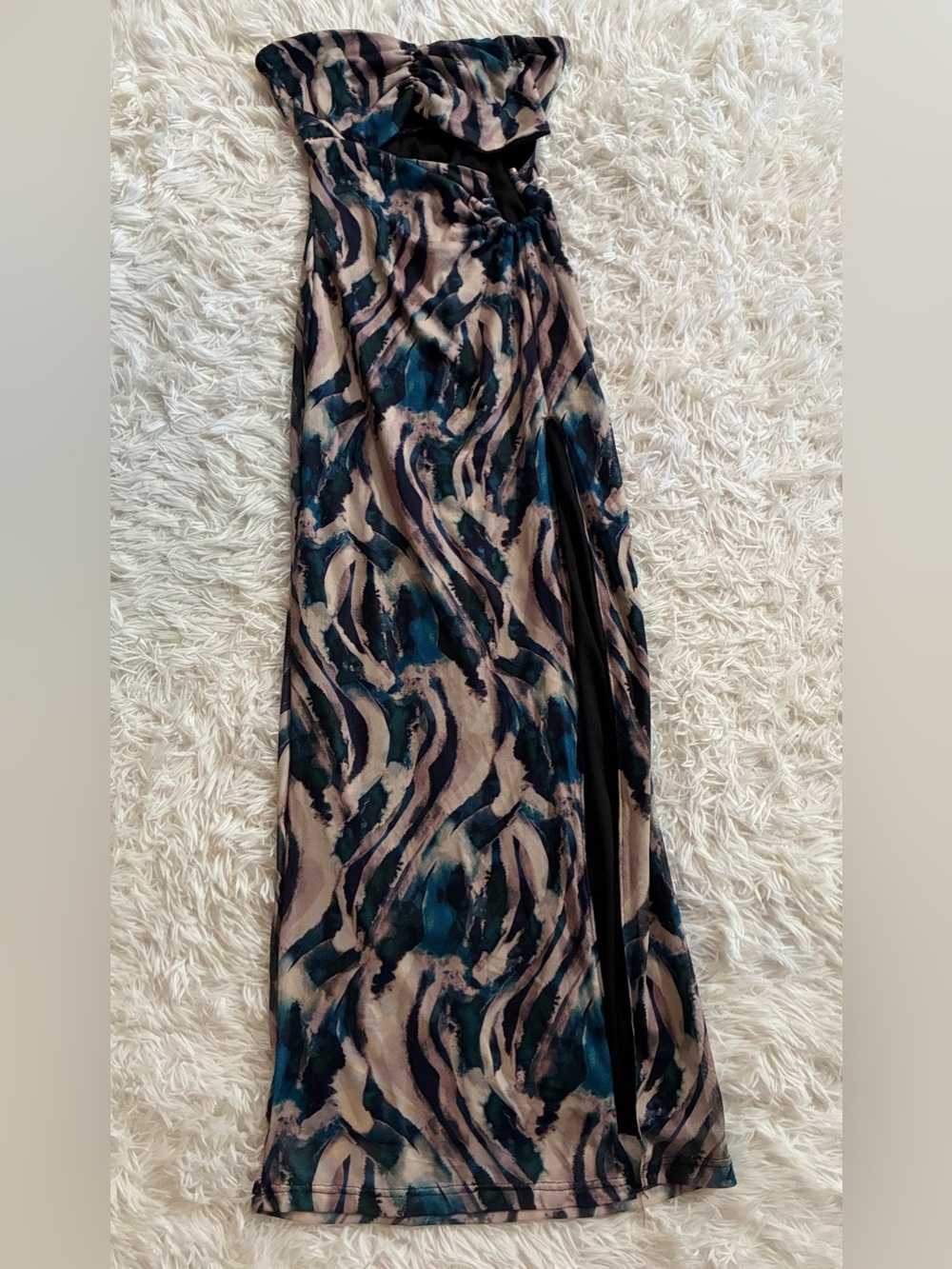 Going Out Y2K Cyber Grunge Fairy Boho Cut Out High Slit Strapless Maxi Dress M